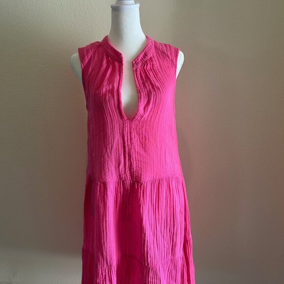 Michael Stars Dress Daisy Hot Pink Sleeveless Gauze Women’s Large Cotton - Picture 1 of 8